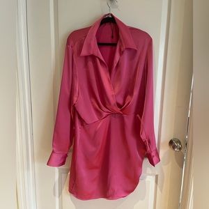 Long sleeve, pink, satin dress from Zara